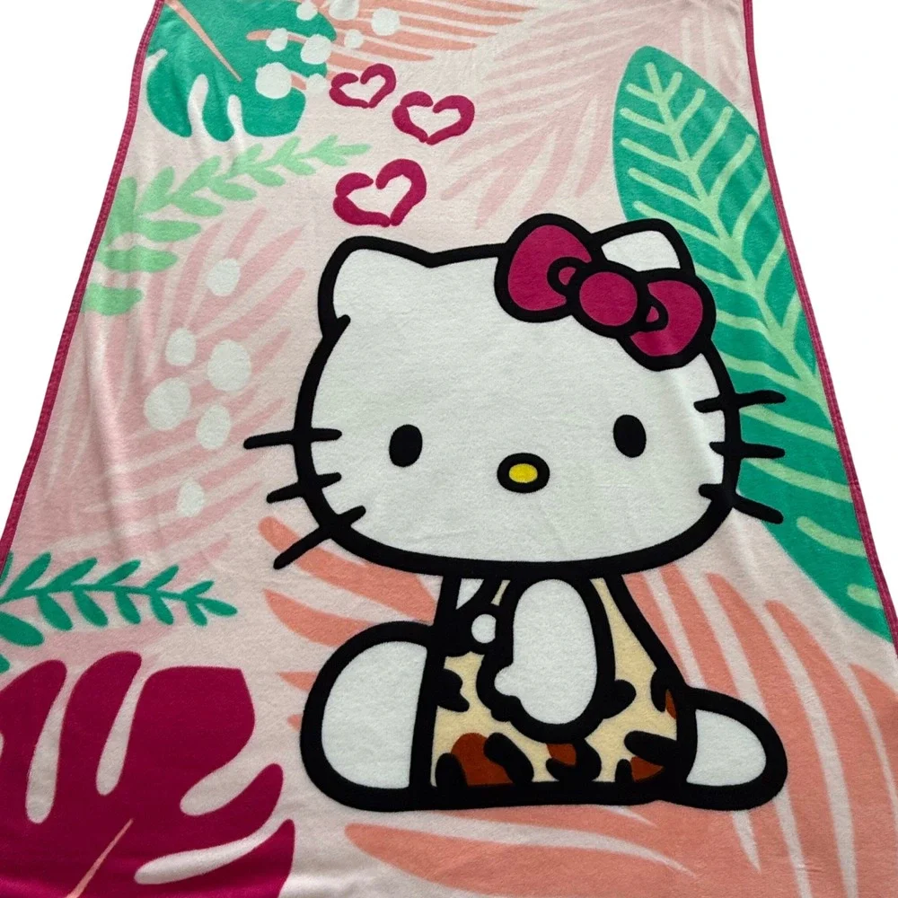 Hello‎ Kitty Sanrio Tropical Leopard Print Plush Throw Blanket Pink 62 x 45